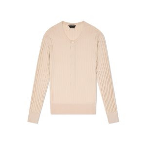 Prendas De Punto Tom Ford Silk Blend Henley Hombre Blancas | 158-JUGMWX
