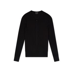 Prendas De Punto Tom Ford Silk Blend Henley Hombre Negras | 327-EAMSCV