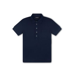 Prendas De Punto Tom Ford Silk Blend Piquet Polo Hombre Azul Marino | 536-VOWBTI