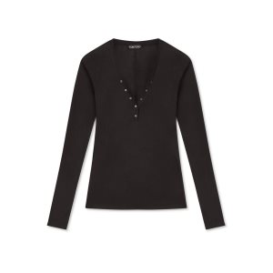 Prendas De Punto Tom Ford Silk Lana Jersey Henley Mujer Negras | 418-LXPKRD