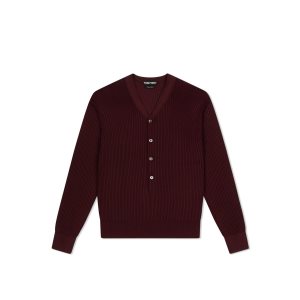 Prendas De Punto Tom Ford Silk Rib Henley Hombre Burdeos | 490-YCAUMN