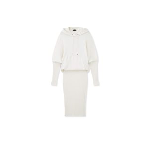 Prendas De Punto Tom Ford Stretch Cashmere Rib Encapuchado Vestido Mujer Chalk | 401-JSZGVA