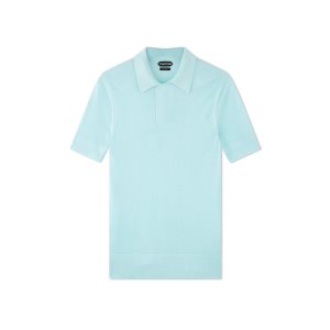 Prendas De Punto Tom Ford Viscose Silk Micro Texture Polo Hombre Azules | 038-YGJRUL