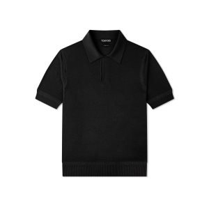 Prendas De Punto Tom Ford Viscose Silk Micro Texture Polo Hombre Negras | 489-GLRVZJ