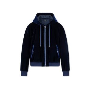 Prendas De Punto Tom Ford Viscose Velvet Hoodie Hombre Azul Marino | 728-SZGEWH