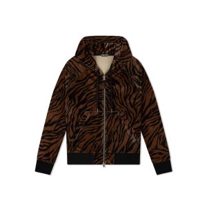 Prendas De Punto Tom Ford Zebra Print Velour Zip Hoodie Hombre Marrones Negras | 456-ISZCPH