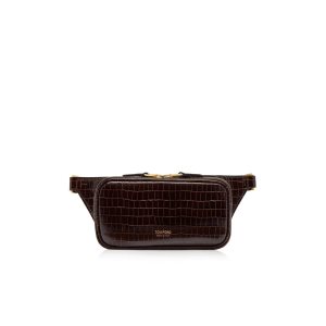 Riñonera Tom Ford Glossy Printed Croc Small Zip Hombre Chocolate Claro | 695-KVJYCD