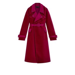 Ropa De Abrigo Tom Ford Algodon Velvet Double Lapel Trench Coat Mujer Raspberry | 946-FXGSQZ