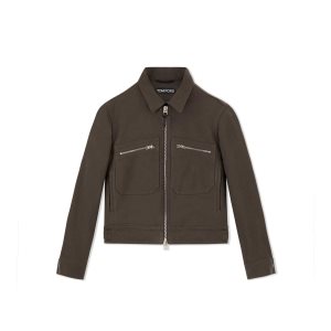 Ropa De Abrigo Tom Ford Brushed Algodon Zip Blouson Hombre Chocolate Oscuro | 643-UDLZMW