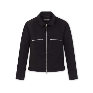 Ropa De Abrigo Tom Ford Brushed Algodon Zip Blouson Hombre Negras | 869-UGSQEM