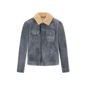 Ropa De Abrigo Tom Ford Buttery Gamuza Shearling Trucker Hombre Gris Oscuro | 093-KPECIF