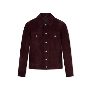 Ropa De Abrigo Tom Ford Buttery Gamuza Western Blouson Hombre Burdeos | 876-ZVDKIG