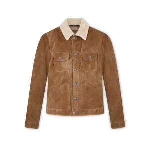 Ropa De Abrigo Tom Ford Cashmere Gamuza Shearling Trim Trucker Hombre Marrones | 972-XEJBRU