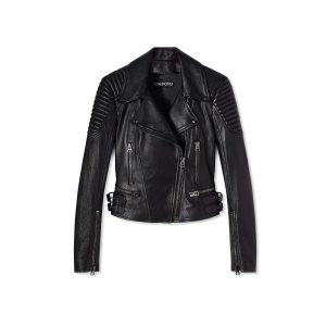 Ropa De Abrigo Tom Ford Cuero Fitted Ciclismo Jacket Mujer Negras | 710-EPGTAX