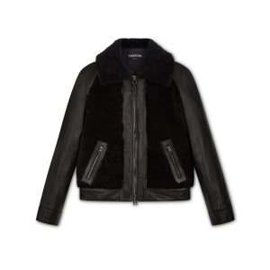 Ropa De Abrigo Tom Ford Curly Shearling & Cuero Blouson Mujer Negras | 635-KYZVLI