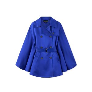 Ropa De Abrigo Tom Ford Fluid Double-faced Satin Cape Coat Mujer Ocean | 129-EOPGZT