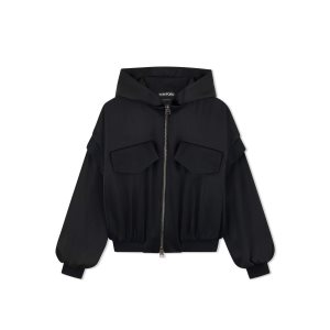 Ropa De Abrigo Tom Ford Fluid Double-faced Satin Hoodie Mujer Negras | 458-IONLRW