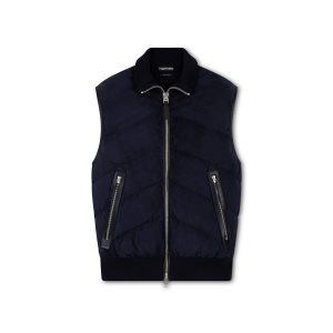 Ropa De Abrigo Tom Ford Gamuza Down Front Merino Zip Gilet Hombre Azul Marino | 469-JZDNSF