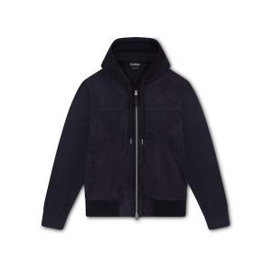 Ropa De Abrigo Tom Ford Gamuza Front Merino Hoodie Hombre Azul Marino | 014-XRKLOQ