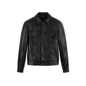 Ropa De Abrigo Tom Ford Glossy Grain Zip Jean Jacket Hombre Negras | 478-SKOXGM