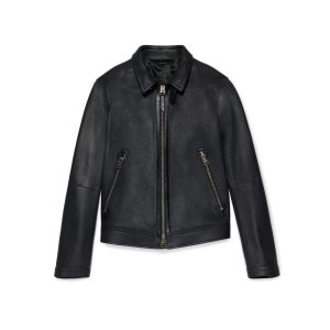 Ropa De Abrigo Tom Ford Large Grain Cuero Collar Blouson Hombre Negras | 529-WADJXC