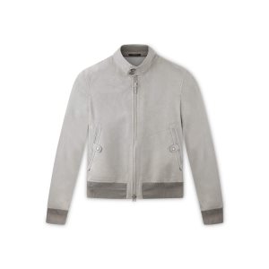 Ropa De Abrigo Tom Ford Light Gamuza Harrington Jacket Hombre Gris Claro | 567-CWIESK