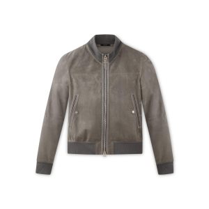 Ropa De Abrigo Tom Ford Light Gamuza Pista Bomber Hombre Gris Oscuro | 847-CWUGVE