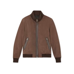 Ropa De Abrigo Tom Ford Light Gamuza Pista Bomber Hombre Marrones | 948-AXBQRP