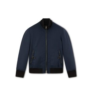 Ropa De Abrigo Tom Ford Mohair Fluid Hopsack Blouson Hombre Azul Marino | 023-EJYZDM
