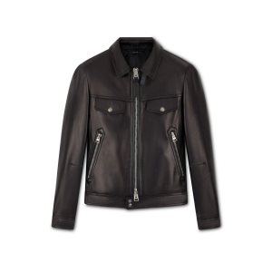 Ropa De Abrigo Tom Ford Nappa Plonge Zip Collar Blouson Hombre Negras | 483-AZRFUS