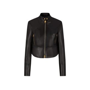 Ropa De Abrigo Tom Ford New Plonge Cuero Crop Ciclismo Jacket Mujer Negras | 829-SCLOTJ
