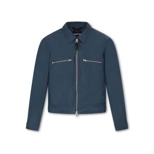 Ropa De Abrigo Tom Ford Organic Algodon Moleskin Zip Blouson Hombre Azules | 605-NEVJXP