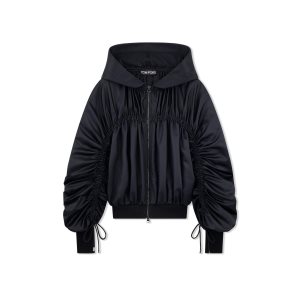 Ropa De Abrigo Tom Ford Shiny Technical Duchesse Ruched Hoodie Mujer Negras | 062-YARCPT