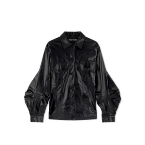 Ropa De Abrigo Tom Ford Shiny Textured Cuero Jean Jacket Mujer Negras | 283-SYDNBE