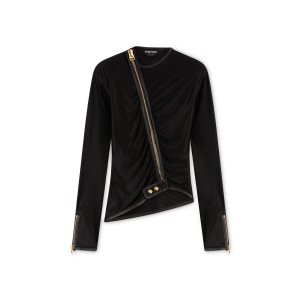Ropa De Abrigo Tom Ford Slick Jersey Ruched Jacket Mujer Negras | 178-BHNIUM