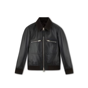 Ropa De Abrigo Tom Ford Small Grain Shearling Collar Flight Bomber Hombre Negras | 926-KRXOYN