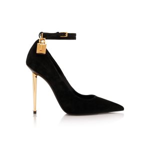 Sandalias Tacones Tom Ford Gamuza Cuero Padlock Pointy Pump Mujer Negras | 076-PNVSRY