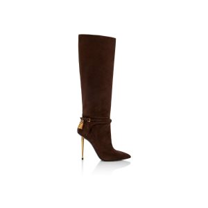 Sandalias Tacones Tom Ford Gamuza Cuero Padlock 105 Mm Mujer Marrones | 197-EXJUNQ