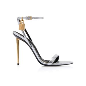 Sandalias Tacones Tom Ford Laminated Nappa Cuero Padlock Pointy Naked Mujer Plateadas | 240-LHDMZV