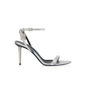 Sandalias Tacones Tom Ford Laminated Nappa Padlock Pointy Naked 85 Mm Mujer Plateadas | 809-PRVDCW