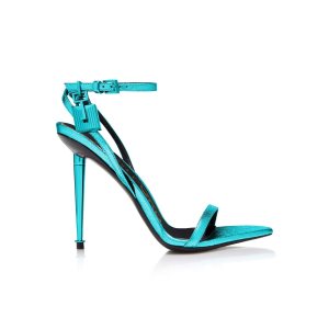Sandalias Tacones Tom Ford Laminated Nappa Padlock Pointy Naked Mujer Turquesa | 830-NWTCOH