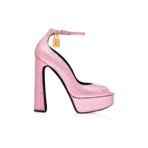 Sandalias Tacones Tom Ford Laminated Printed Lizard Padlock Peep Puntera Pump Mujer Rosas Claro | 638-DFPJIT