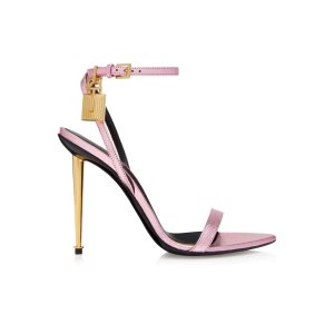 Sandalias Tacones Tom Ford Laminated Printed Lizard Padlock Pointy Naked Mujer Rosas Claro | 701-OUFRWJ