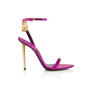 Sandalias Tacones Tom Ford Mirror Cuero Padlock Pointy Naked Mujer Fucsia Blancas | 017-TYLSNK