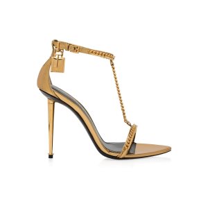 Sandalias Tacones Tom Ford Mirror Cuero Padlock Pointy Naked Mujer Doradas | 543-SGYFKA