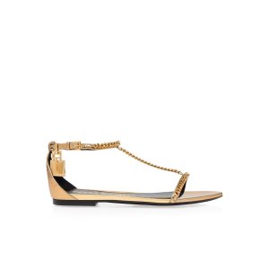 Sandalias Tacones Tom Ford Mirror Cuero Padlock Chain Mujer Doradas | 873-OUFMKQ