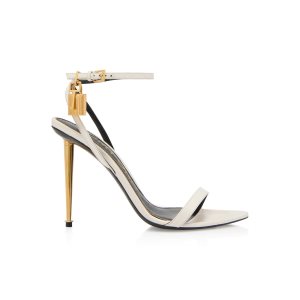 Sandalias Tacones Tom Ford Shiny Cuero Padlock Pointy Naked Mujer Chalk | 537-QOTGPS