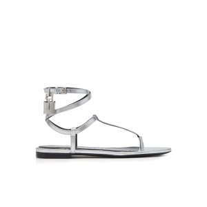 Sandalias Tom Ford Laminated Cuero Padlock Mujer Plateadas | 209-TFKLIY