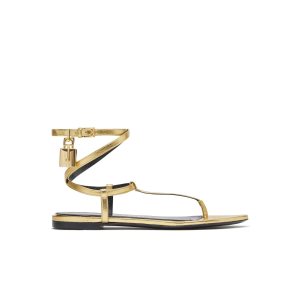 Sandalias Tom Ford Laminated Cuero Padlock Mujer Doradas | 893-FARLSV