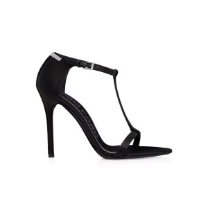 Sandalias Tom Ford Satin And Crystal Stones Iconic T Mujer Negras | 576-BHILVZ